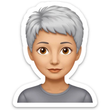 woman 50 years old, very short grey fluffy hair, tannes skin and brown eyes sticker