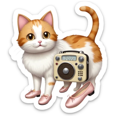 Cat with a radio wearing balletshoes sticker