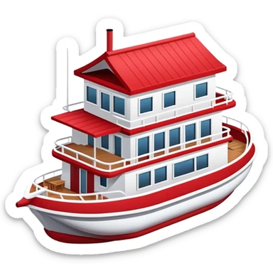 Red and white houseboat, isometric sticker