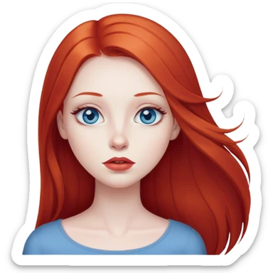 Girl, very pale white, long straight red hair, blue eyes, full lips sticker