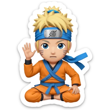 Naruto character in ninja pose with blue headband and bright eyes, apple emoji style sticker