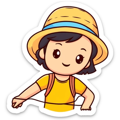 cute girl with summer hat sticker