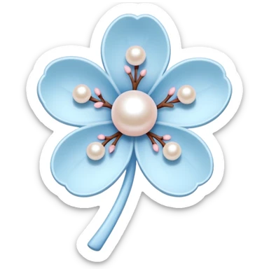 soft blue pastel cherry blossom with pearl beaded outline sticker
