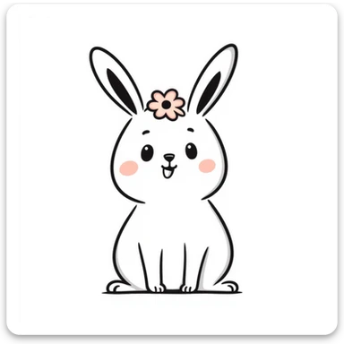 kawaii bunny with sparkly eyes and a huge smile, soft pastel colors, dreamy hand-drawn style sticker