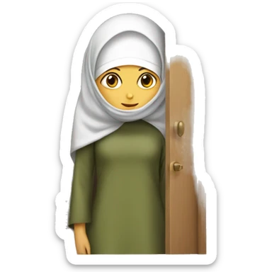 door and hijab girl hiding behind it sticker