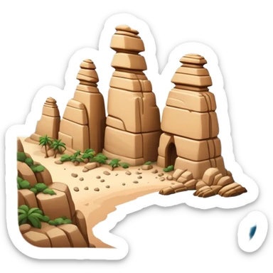 Cinematic Realistic Raouche Rocks Landmark Emoji, depicted with dramatic natural rock formations along the Beirut coastline rendered with intricate detail and dynamic natural lighting. sticker