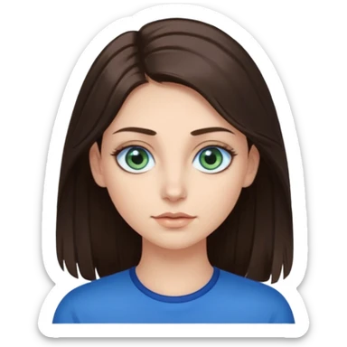 long dark brown hair with highlights in the front, big blue eyes clear skin with neck and green top on add long eyelashes must have blue eyes sticker