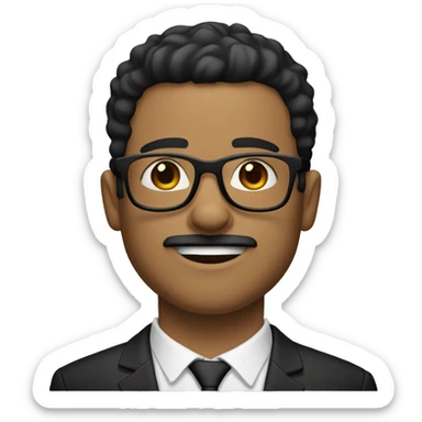 light skin man with short black hair, mustache, beard and wearing glasses sticker