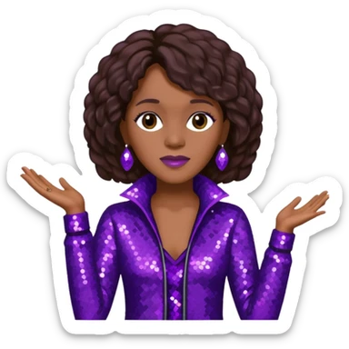 Whitney Houston with dark brown hair, dark purple sequin outfit sticker