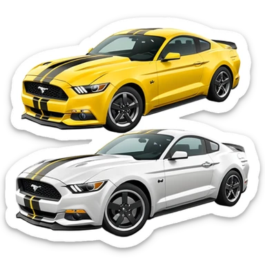 Ford Mustang with center black strip design and in written 309 and in front real pony logo in yellow  sticker