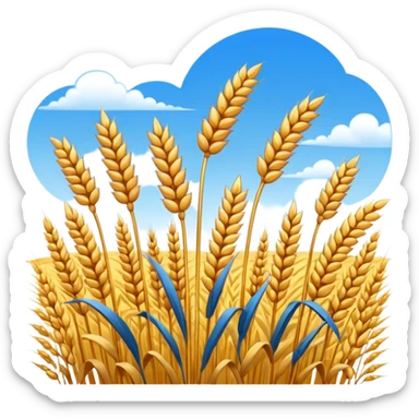 golden wheat field with blue sky above, low detail, high contrast, emoji style, strong outlines sticker
