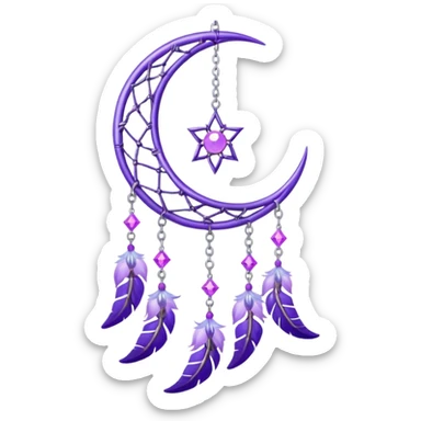 Aesthetic shiny sparkly violet crescent hanging from silver chain dreamcatcher-suncatcher hanging lilac crystals decoration  sticker