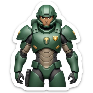 Cinematic Realistic StarCraft Terran Marine Portrait, captured in a dynamic, battle-ready stance, with every muscle defined beneath intricately detailed tactical armor in consistent dark green and grey. His steely eyes and resolute posture, rendered with dynamic, high-contrast lighting, exude raw power and relentless focus, high shine, evoking the epic spirit of a Terran Marine in combat. sticker