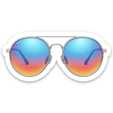A pair of luxury sunglasses emoji with silver chrome frame, smooth rounded lenses, reflective metallic surface, high-end swag aesthetic, minimal and clean design, iOS emoji style, centered, white background sticker