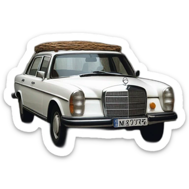 trip around galicia in a old white mercedes benz 1975 seafood sticker