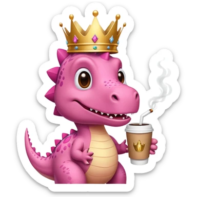 dinosauro rosa con il caffè e una sigaretta e una corona sticker