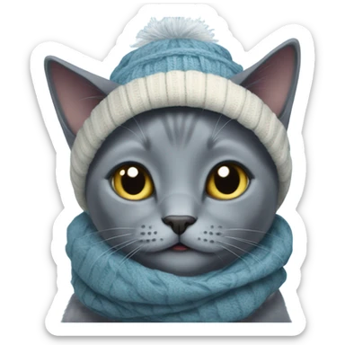 Russian blue cat with winter scarf sticker