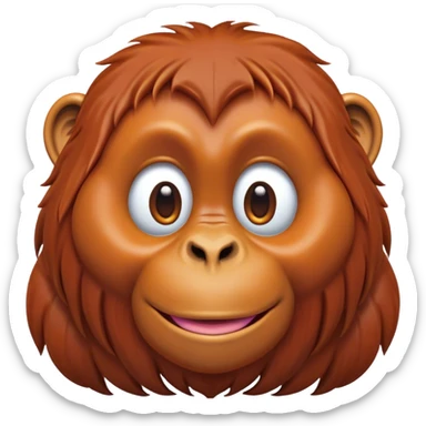 Cinematic Cute Orangutan Portrait Emoji, Head tilted playfully and inquisitively, with a gentle, expressive face accented by soft, flowing fur and round, sparkling eyes brimming with warmth, Simplified yet irresistibly adorable features, highly detailed, glowing with a warm, friendly glow, high shine, affectionate and lively, stylized with a touch of jungle whimsy, bright and endearing, soft glowing outline, capturing the essence of a mischievous yet loving orangutan that seems as if it could swing out of the screen into your arms! sticker