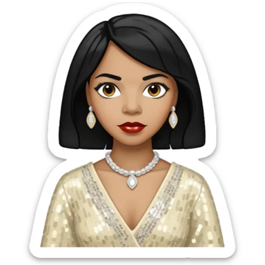 Marian Anderson with black hair, ivory sequin outfit sticker