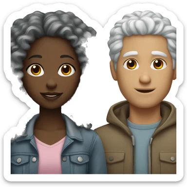 Black girl with curly hair and white guy with gray hair couple  sticker