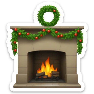 fireplace with green garland  sticker