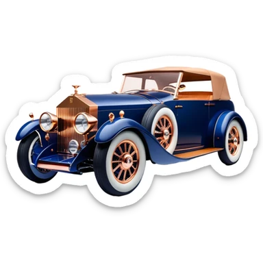 dark blue led lights on a streamlined channeled hot rodded delicately inlaid rose gold and wood accentuated sporty 1932 Rolls Royce with futuristic electric spaceship plasma neon glowing motors and lightening dynamos with wide racing wheels that are held strong by advanced suspension and steering sticker