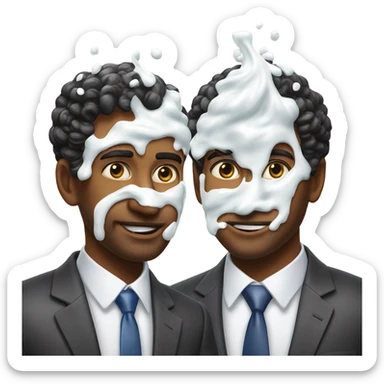 Two men covered in yogurt wearing suits with yogurt on their head, and more yogurt on their suits sticker
