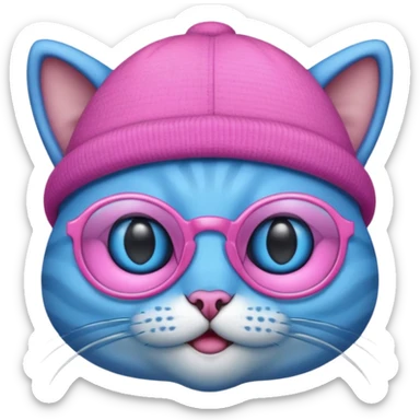 blue alien cat with no fur, pink hat  and spectacles sticker