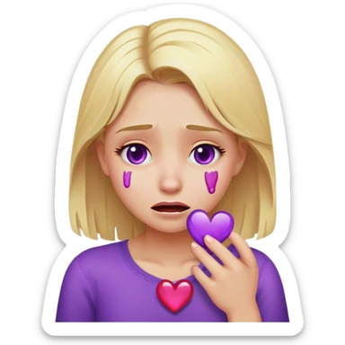 blonde girl crying with purple heart emoji sticker
