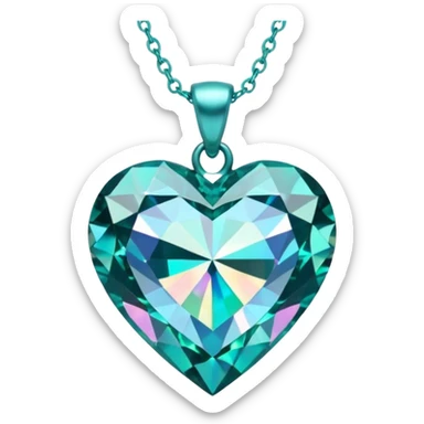 teal diamond heart shaped pendant holographic sticker
