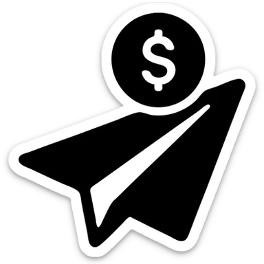 solid filled icon of a paper plane carrying a money symbol sticker
