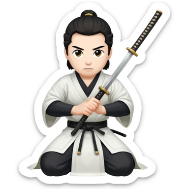 kneeling samurai in white robes sticker