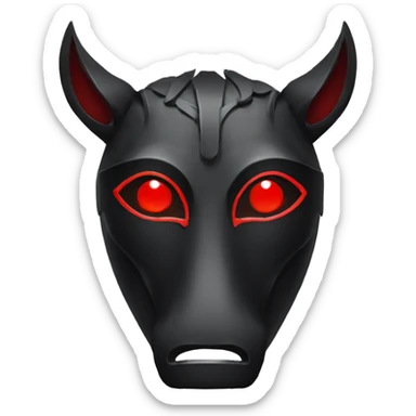 Black tribal mask of a horse with red eyes in front sticker