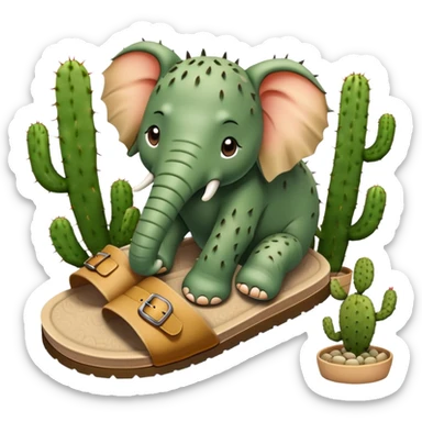 elephant with a cactus body wearing sandals, elephant head on top of a green cactus body with sandals on its feet sticker