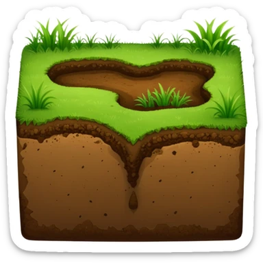 A slice of land. grass on top, dirt on the lower half. in the shape of a slab. square-ish but still quite flat sticker