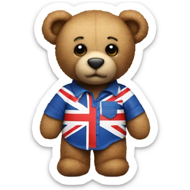 Teddy bear with Union Jack shirt with Union Jack flag sticker