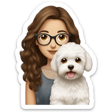 Long brown hair, eyeglassed turkish girl with white maltipoo sticker