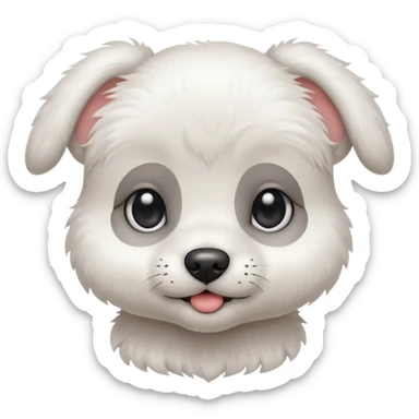 a white cute baby dog with a small gray stain on one eye sticker