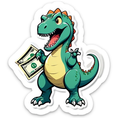 dinosaur with a billon dollars sticker