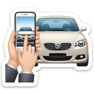 hand taking a iphone picture of a car sticker