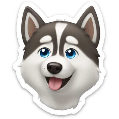 Husky with 2 different colored eyes: 1 blue eye  and 1 brown eye. that is smiling with tongue out sticker