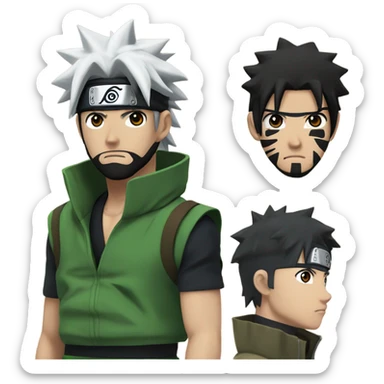 Naruto With Black hair and Black beard, sharingan eyes , Green jonin west,   sticker