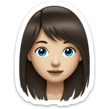 Dark brown long hair fringe girl with blue eyes sticker