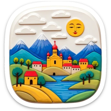 Lacquer miniature on papier-mâché icon, small painted scene on papier-mâché surface, fine brush strokes, vibrant colors, intricate details, minimalistic style, clean lines, transparent background. sticker