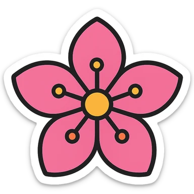 sakura cherry blossom, color outline icon style sticker