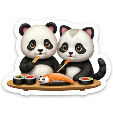 panda and cat eatting sushi sticker