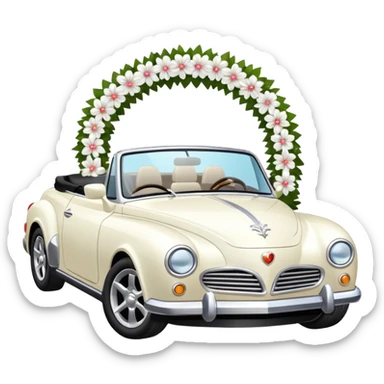 Luxury convertible car with wedding decorations, in profile sticker