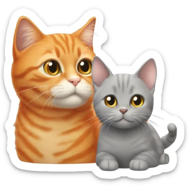 One orange cats with one small cute grey cat sticker