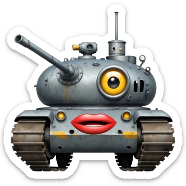 tank that has an eye and a mouth  sticker