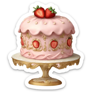vintage rococo highly detailed pale pink cake with strawberries sticker